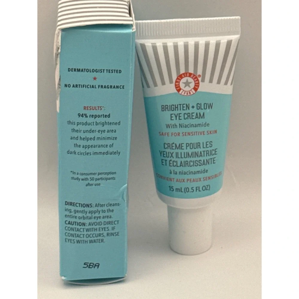 First Aid Beauty FAB Brighten Glow Eye Cream Niacinamide Sensitive Skin 0.5 oz..